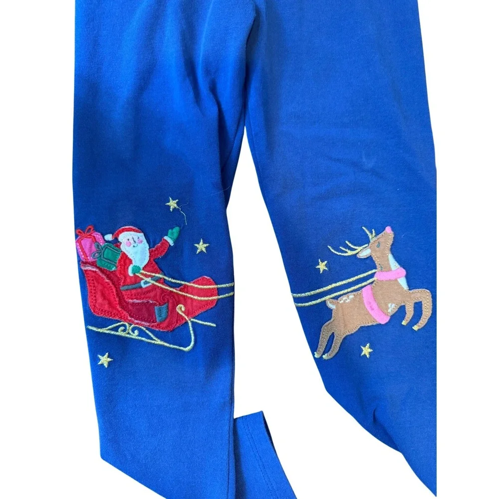 Mini Boden Blue Christmas Leggings Santa Reindeer Holiday Kids 6/7 - Picture 4 of 5
